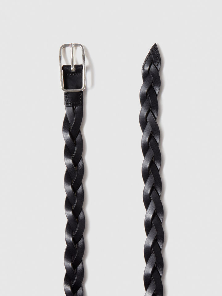 Woven leather belt - men's belts - Black | Sisley image number 2